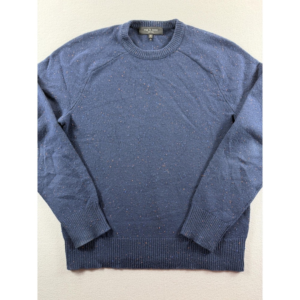 Rag & Bone Sweater Mens Medium Blue Wool Cashmere Speckled Crewneck Knit Warm